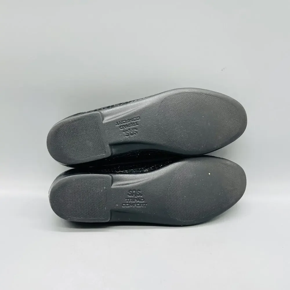 SAS Shoes Womens 7.5 Black Leather Croc Print Tripad Comfort Loafers Slip On